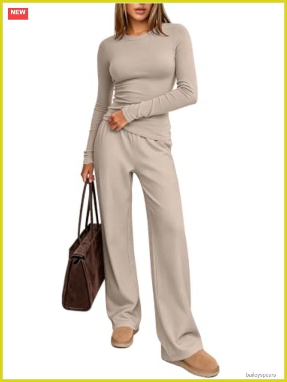2 Piece Fleece Lounge Set Slim Top Wide Leg Pants Casual Loungewear